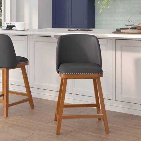 Flash Furniture 24" Gray LeatherSoft Wooden Counter Stools, PK 2 CH-192162X000PU-24-GY-GG